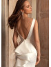 Ivory Satin V Open Back Simple Wedding Dress